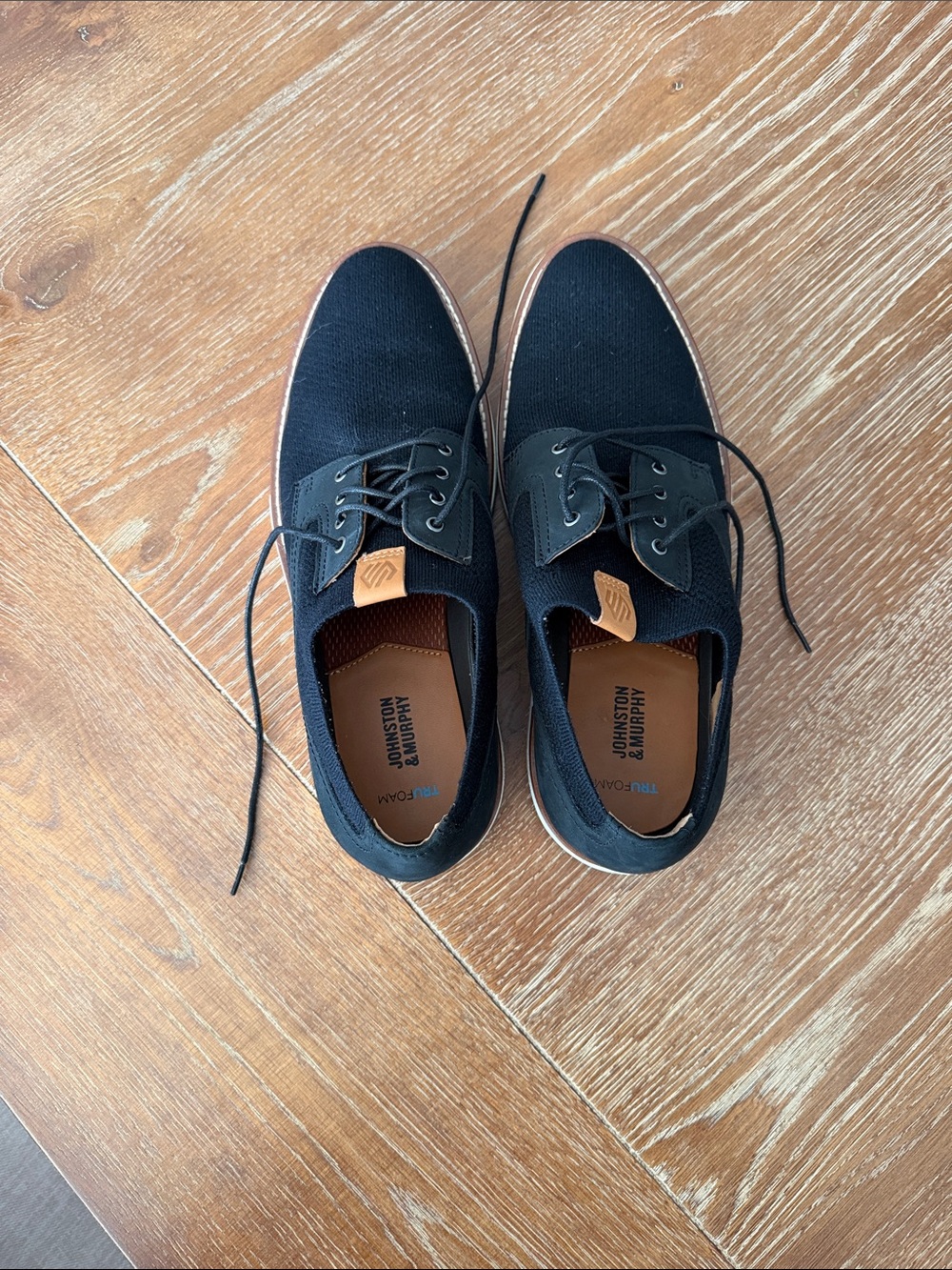 Johnston & Murphy Men's Black Canvas Boat Shoes with Tan Detail